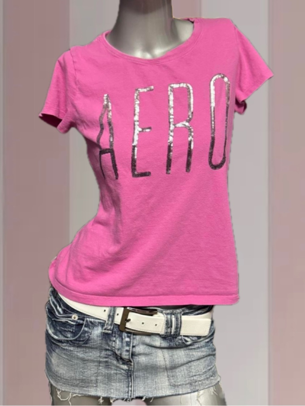 Aeropostale Sequin Logo Pink Tee